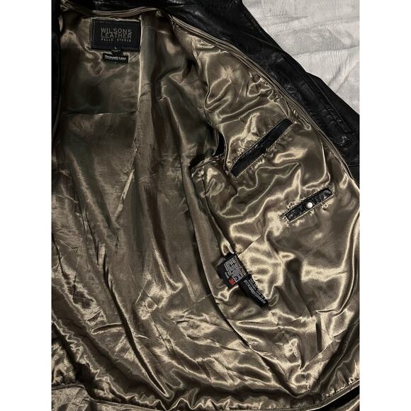 Men's L Wilsons Black Leather Coat Removable Thinsulate Lining Zip Up Minimalist - Picture 13 of 16